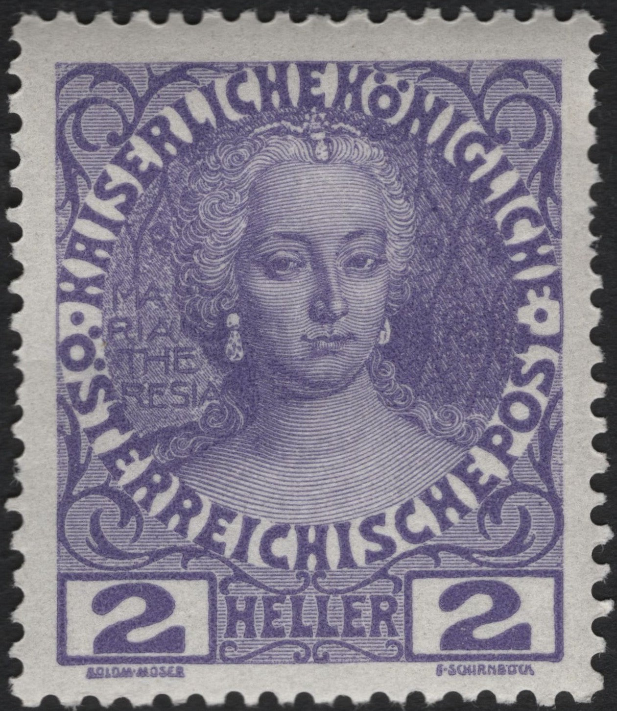 SCG8909 - Austria 1908 – Empress Maria Theresa, 2 Heller Violet (Birthday Jubilee Issue)