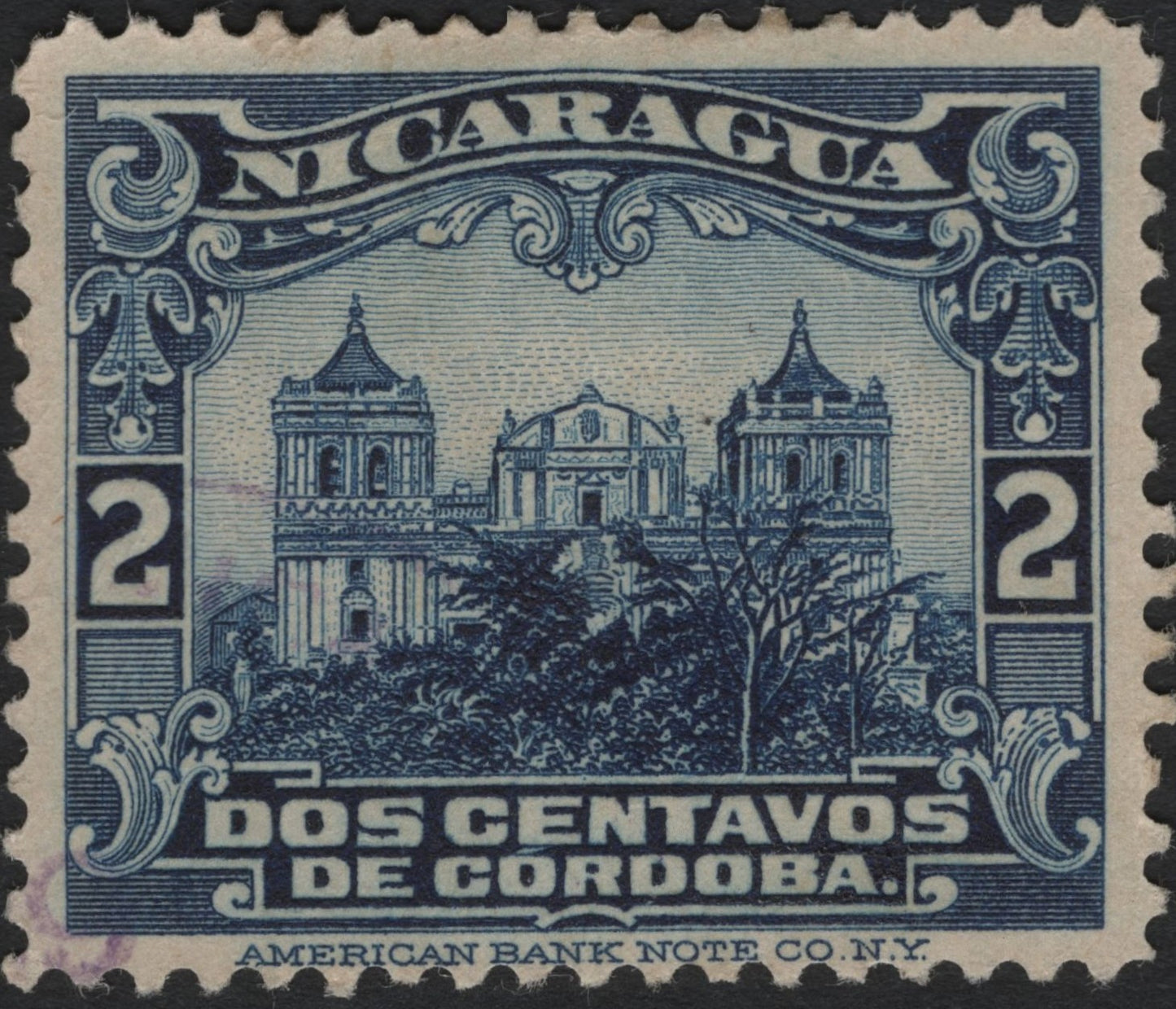 SCG9087 - Nicaragua 2 Centavos – León Cathedral Definitive (Blue)