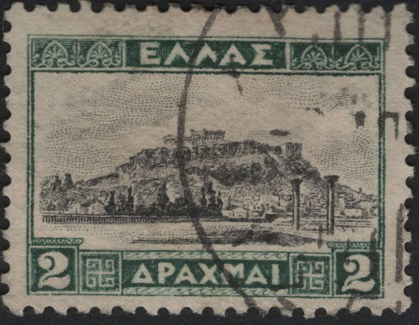 SCG9101 - Greece 2 Drachmai – Acropolis & Temple of Olympian Zeus (c. 1927–1933 Issue)