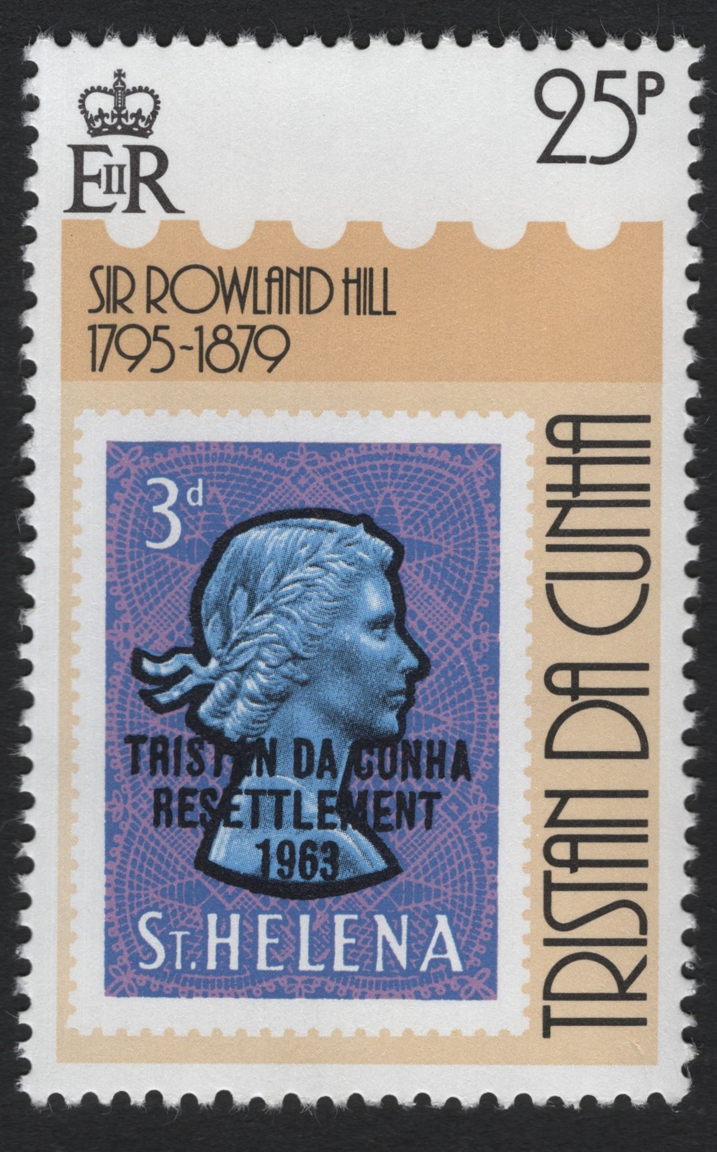 SCG9127 - Tristan da Cunha 25p “Sir Rowland Hill” Stamp with 1963 Resettlement Overprint (St. Helena Base Design)