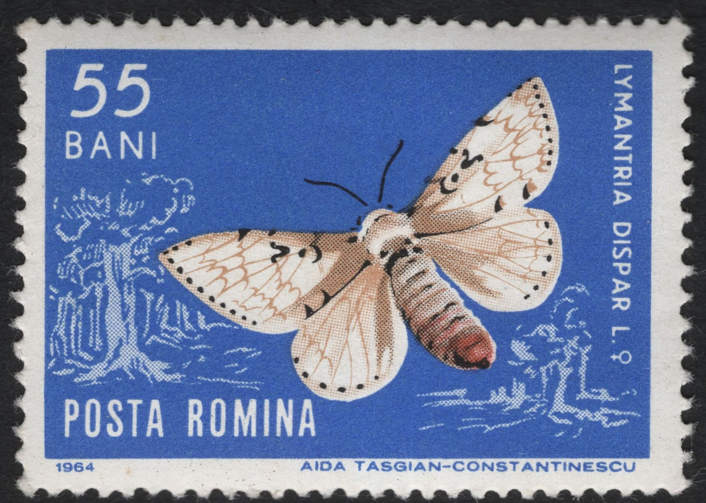 SCG9216 - Romania 1964 – Lymantria dispar (Gypsy Moth), 55 Bani