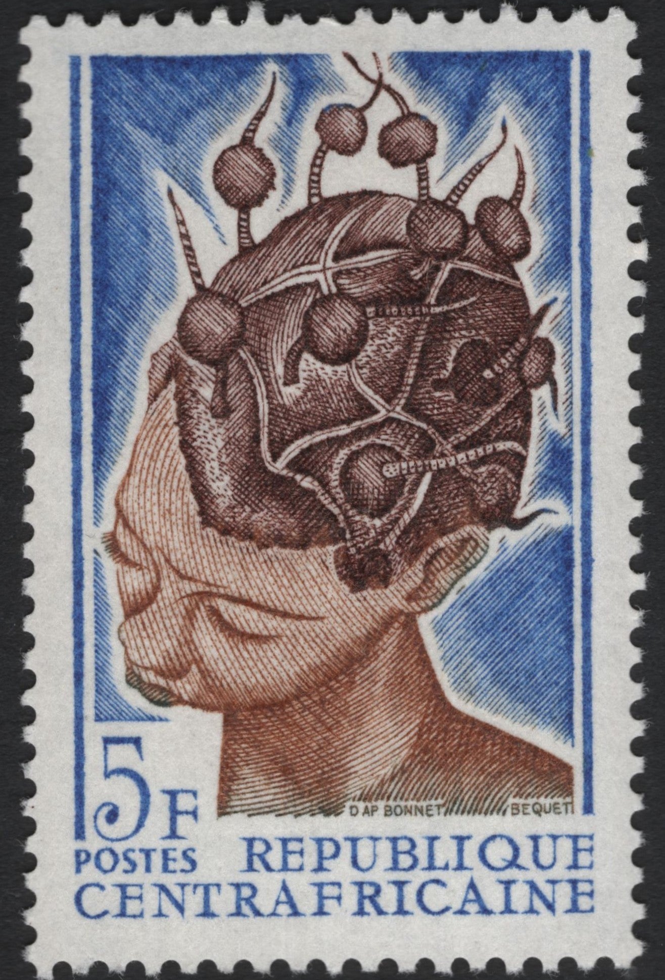 SCG9446 - Central African Republic 5F – Traditional Hair Ornaments (c.1960s)