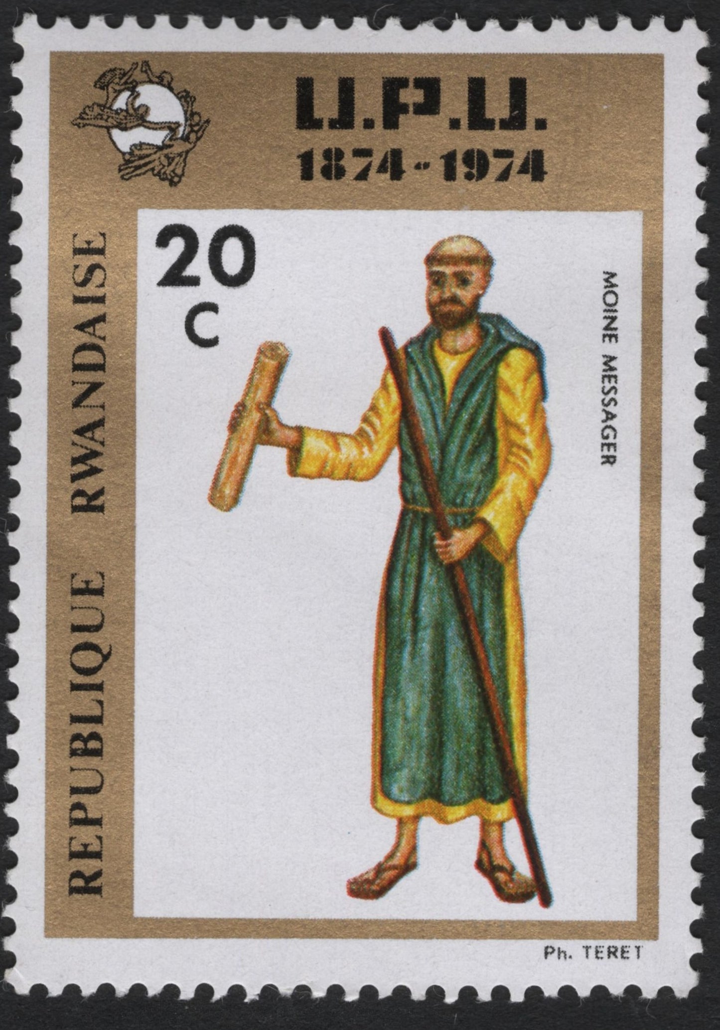 SCG9453 - Rwanda 1974 – UPU Centenary “Monk Messenger” (20c)