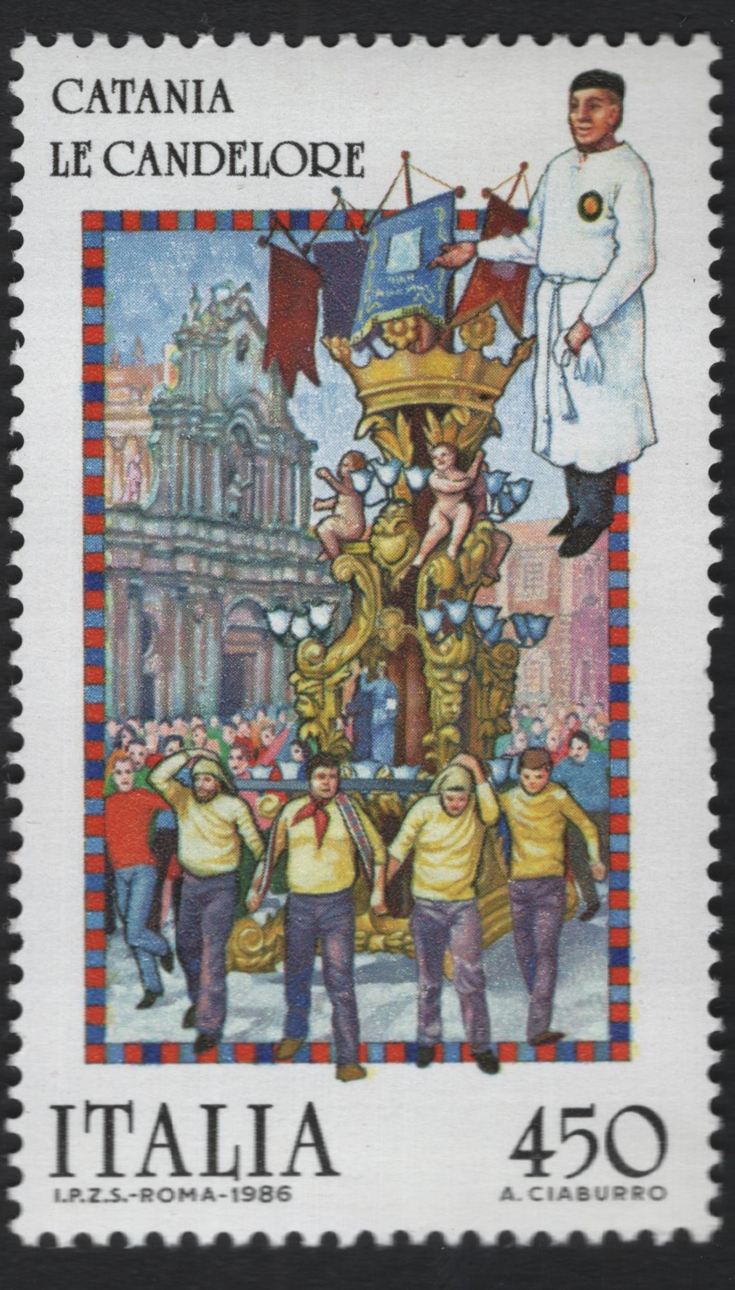 SCG9253 - Italy 1986 – “Le Candelore of Catania” Folk Festival Stamp (450 Lire)