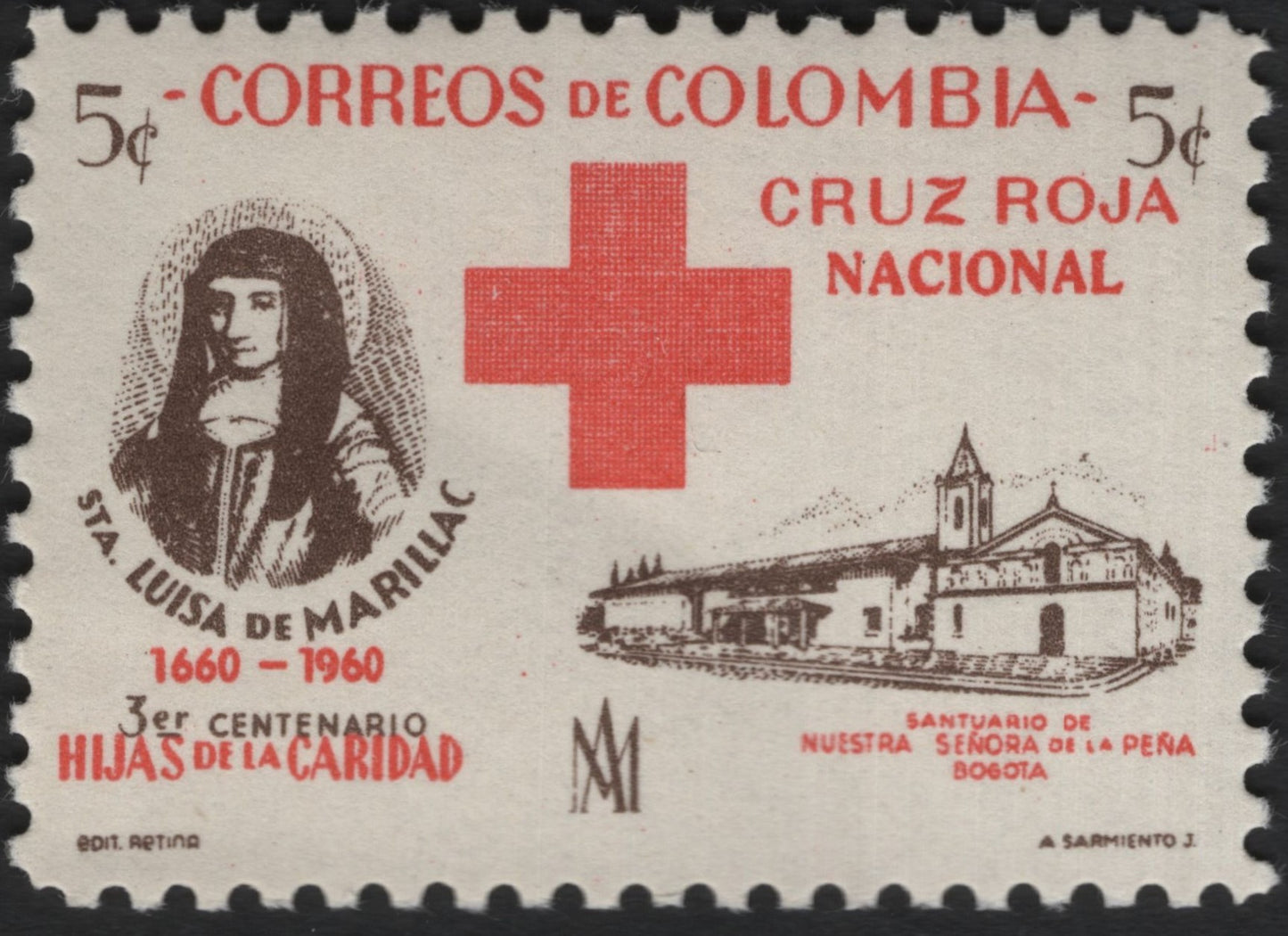 SCG9272 - Colombia 1960 – 5c Red Cross & St. Louise de Marillac Centenary