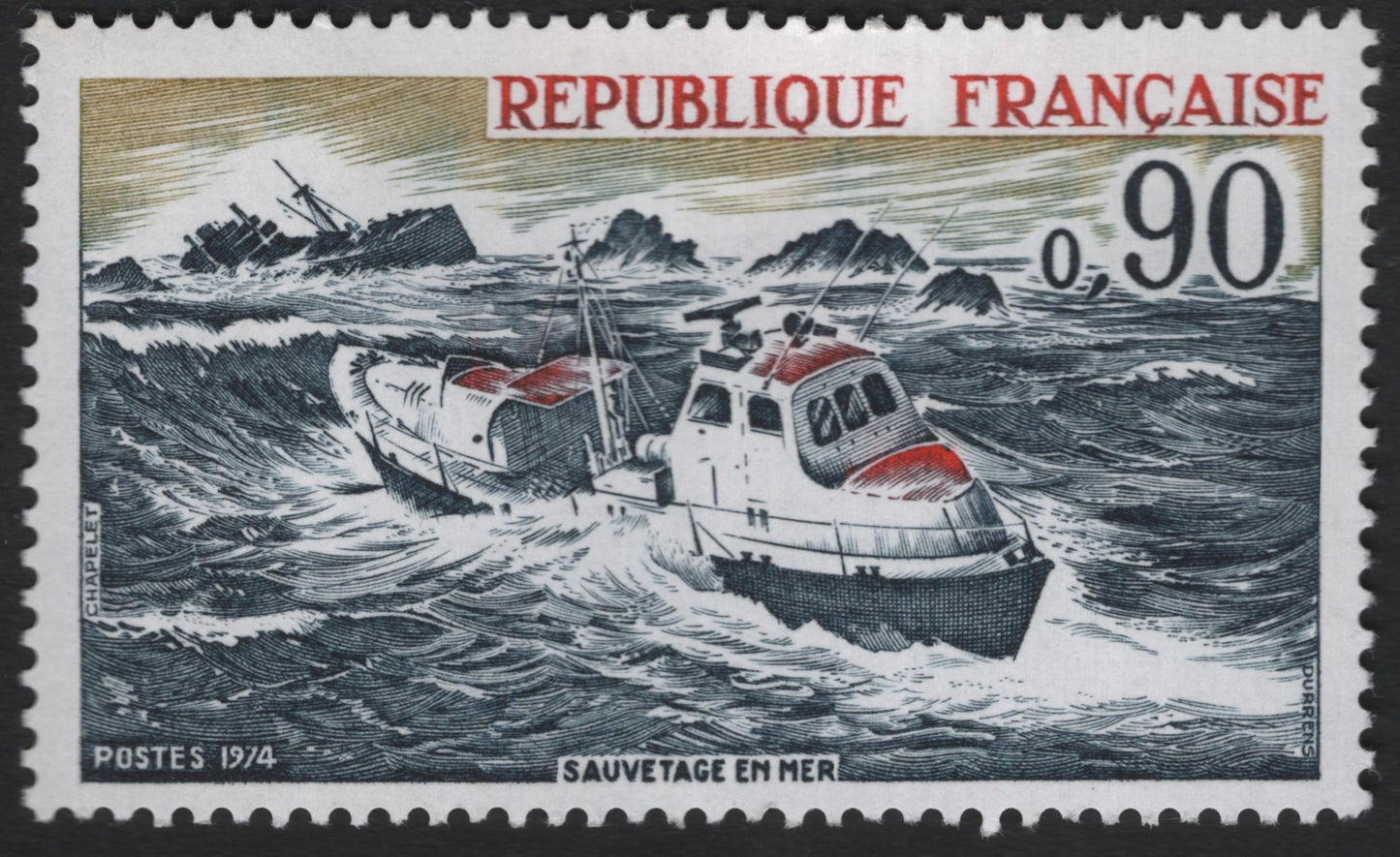 SCG9279 - France 1974 “Sea Rescue – Sauvetage en Mer” 0.90F