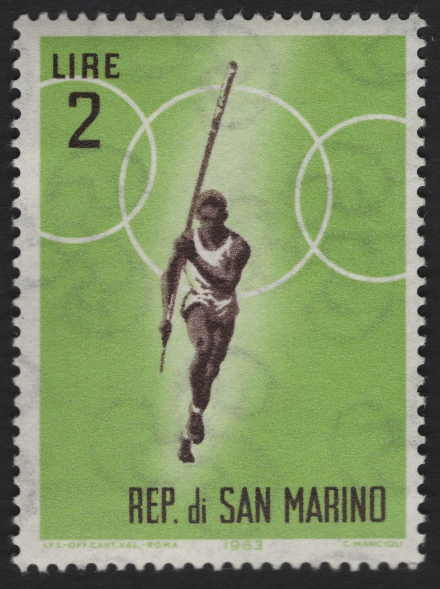 SCG9422 - San Marino 1963 – Pole Vaulter Olympic Thematic Issue (2 Lire)