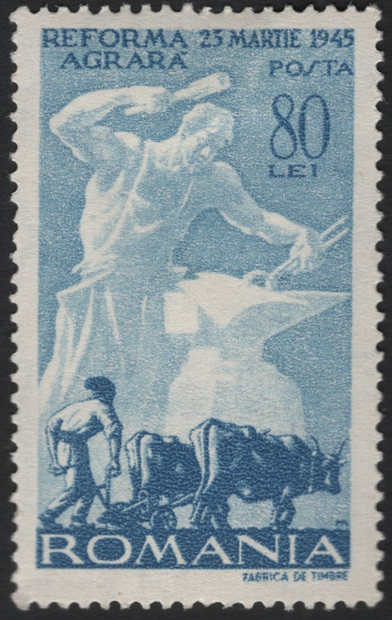 SCG9492 - Romania 1945 Agrarian Reform – 80 Lei Blue