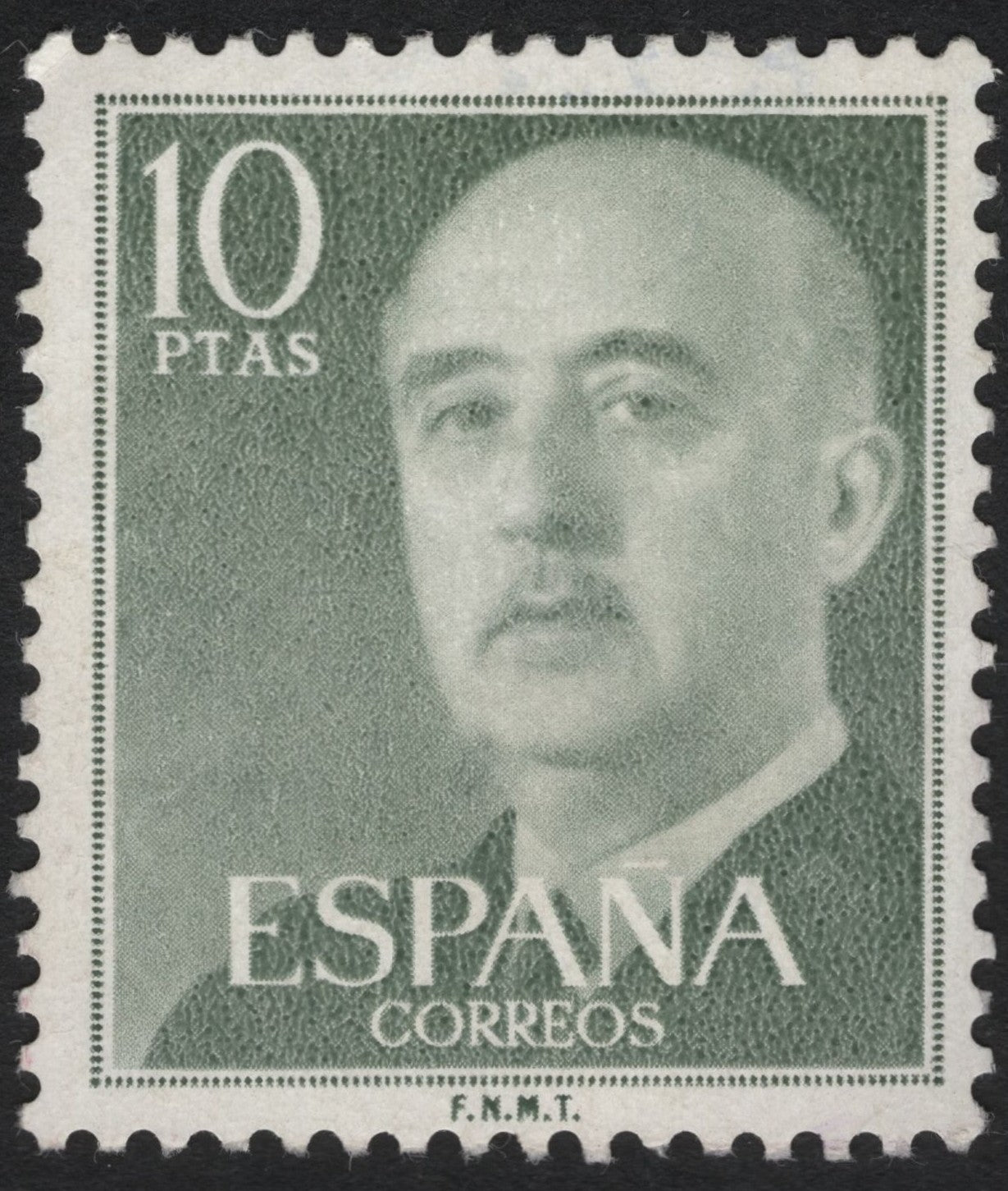 SCG9669 - Spain – 10 Pesetas Franco Definitive Stamp (1960s–70s, Green)