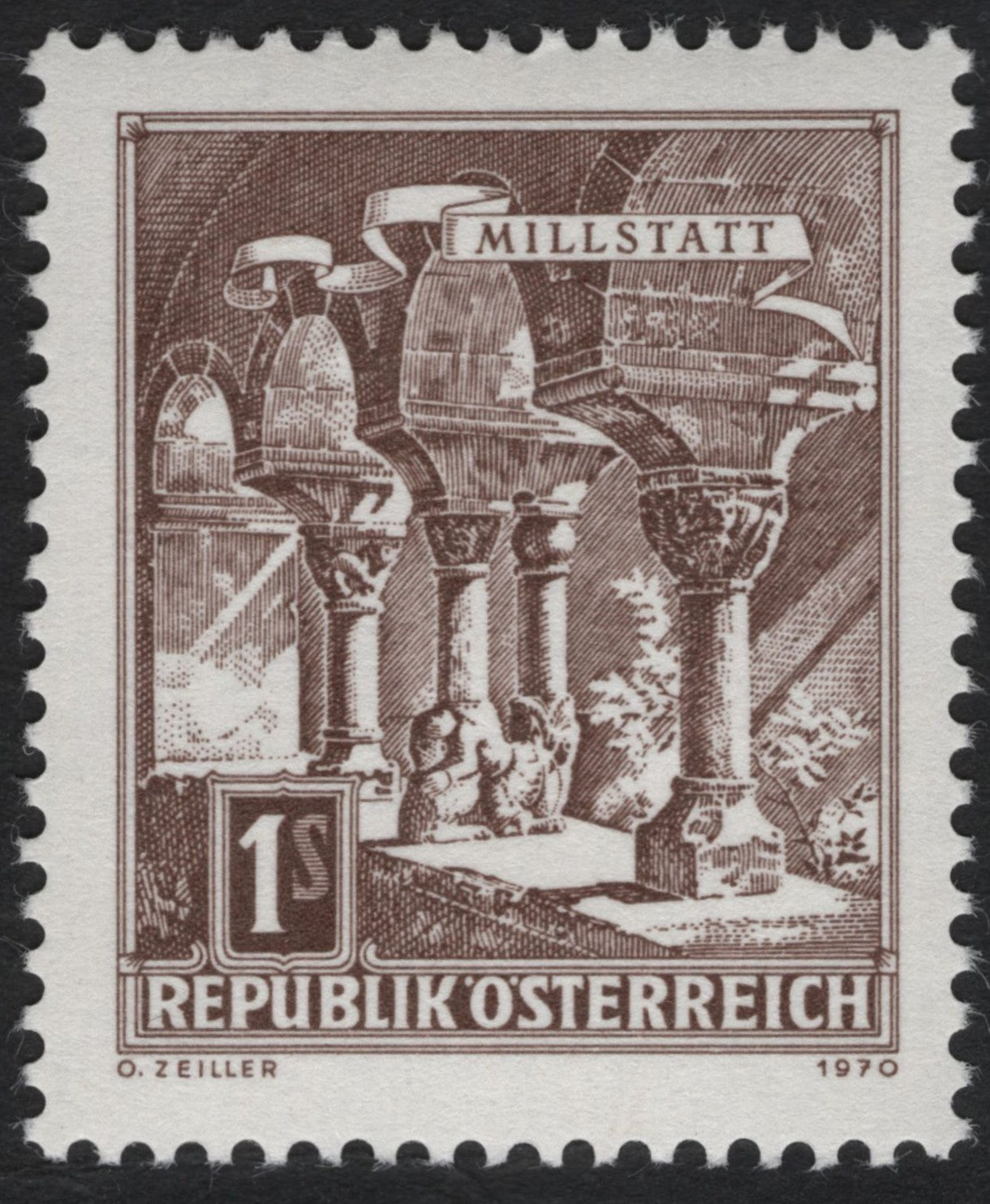 SCG9664 - Austria 1970 – Millstatt Abbey Cloister, 1s Brown