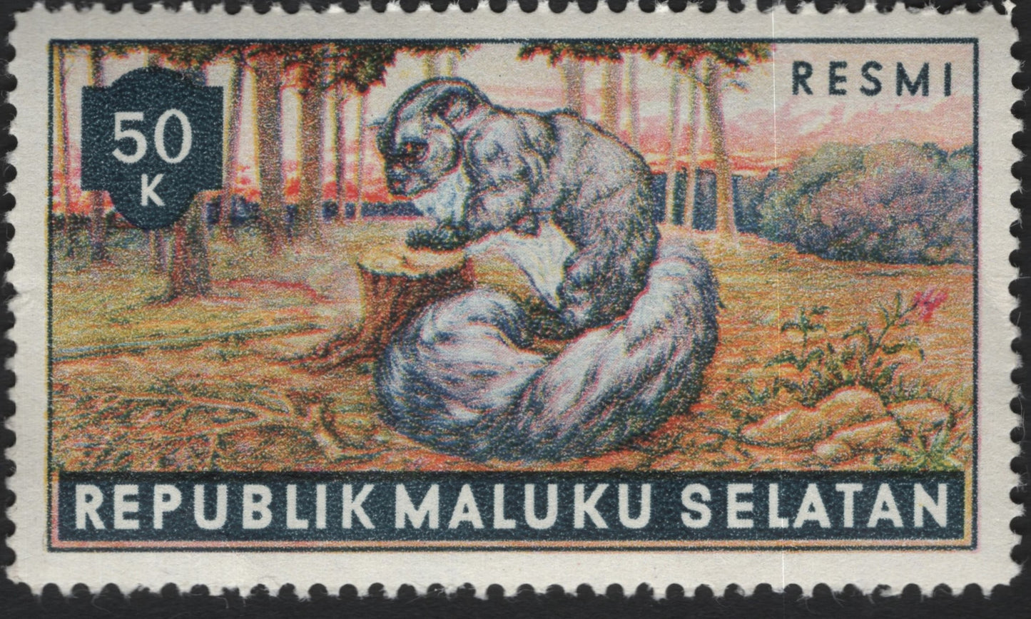 SCG10151 - 🇲🇨 Republik Maluku Selatan – 50k “Forest Mammal” Official Stamp (c.1950s)
