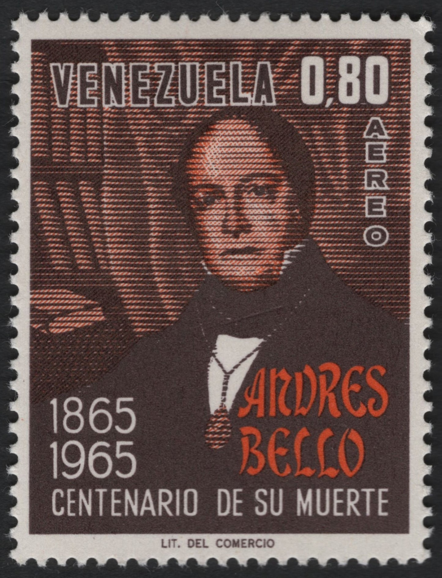 SCG10167 - Venezuela 1965 – Andrés Bello Centenary of Death Airmail 0.80 Bs