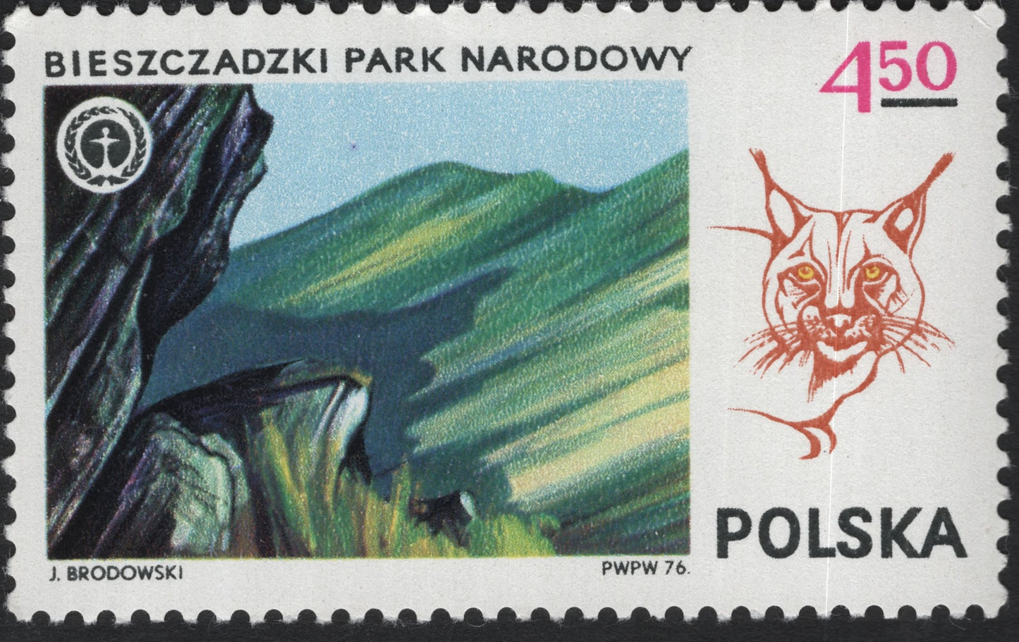 SCG10201 - 🇵🇱 Poland 1976 – Bieszczady National Park (Lynx) – 4.50 zł Stamp