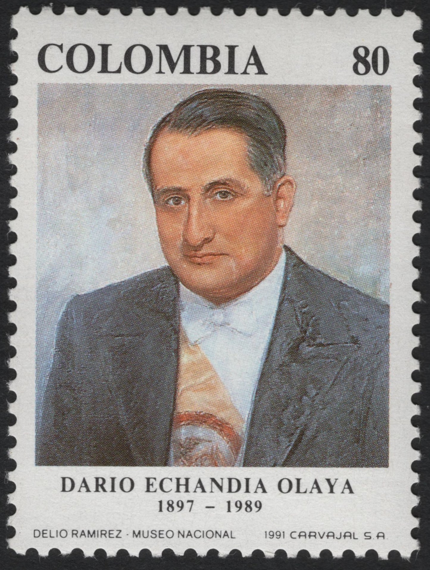 SCG10269 - Colombia 1991 – Darío Echandía Olaya Commemorative 80c Stamp