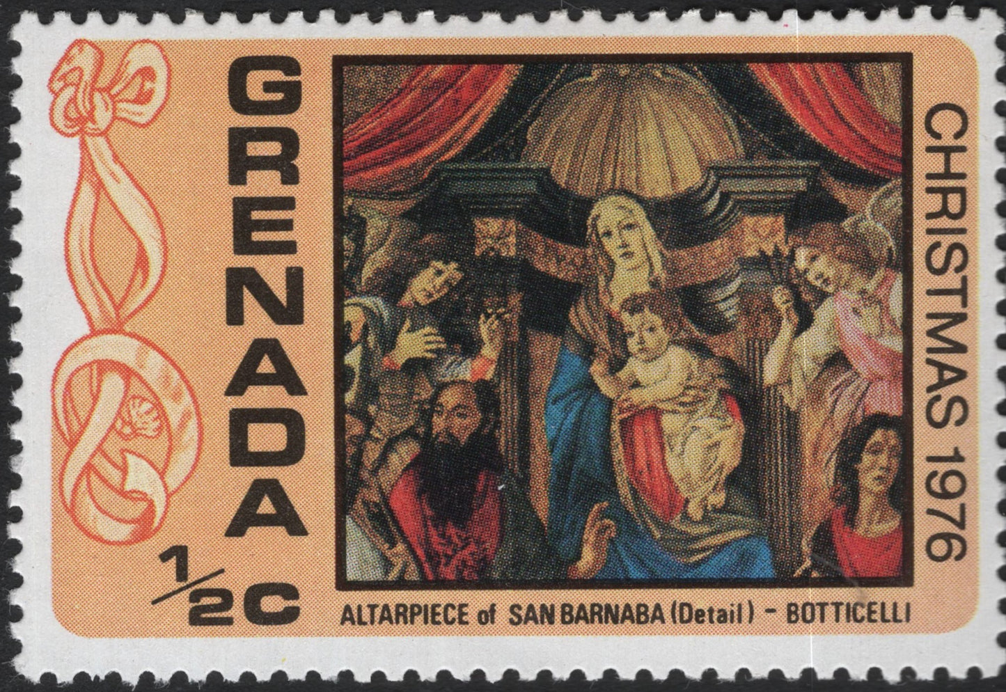 SCG10395 - Grenada 1976 Christmas – Botticelli “Altarpiece of San Barnaba” (Detail) – ½c