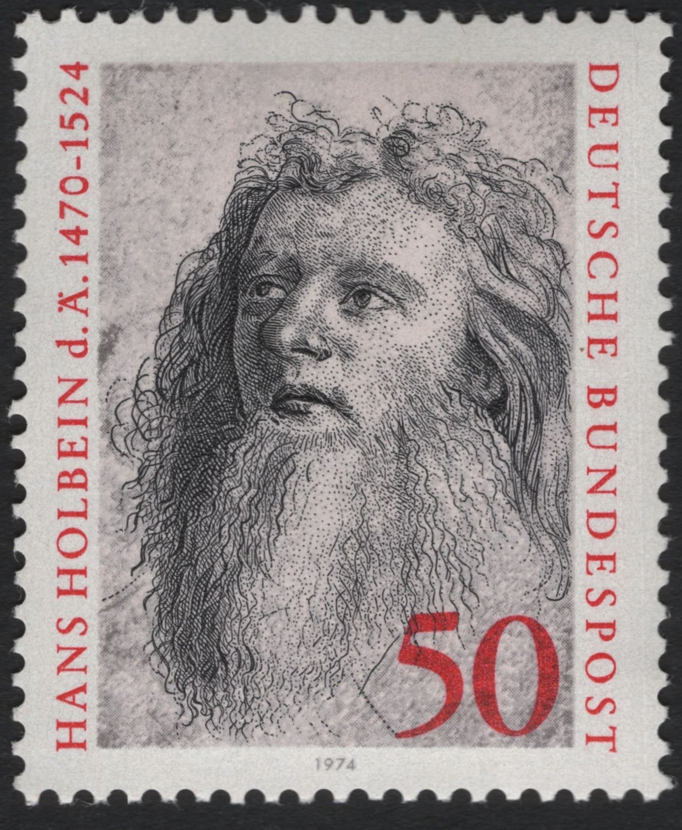 SCG10342 - Germany 1974 – Hans Holbein the Elder Portrait – 50 Pf Art Stamp