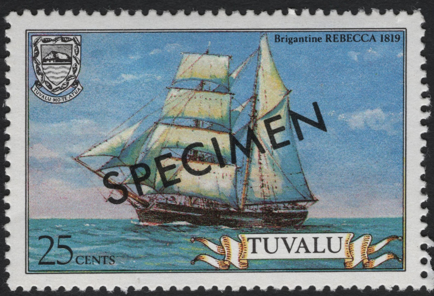 SCG10373 - Tuvalu 1981 – Brigantine Rebecca (1819) – 25c “SPECIMEN” Ship Series