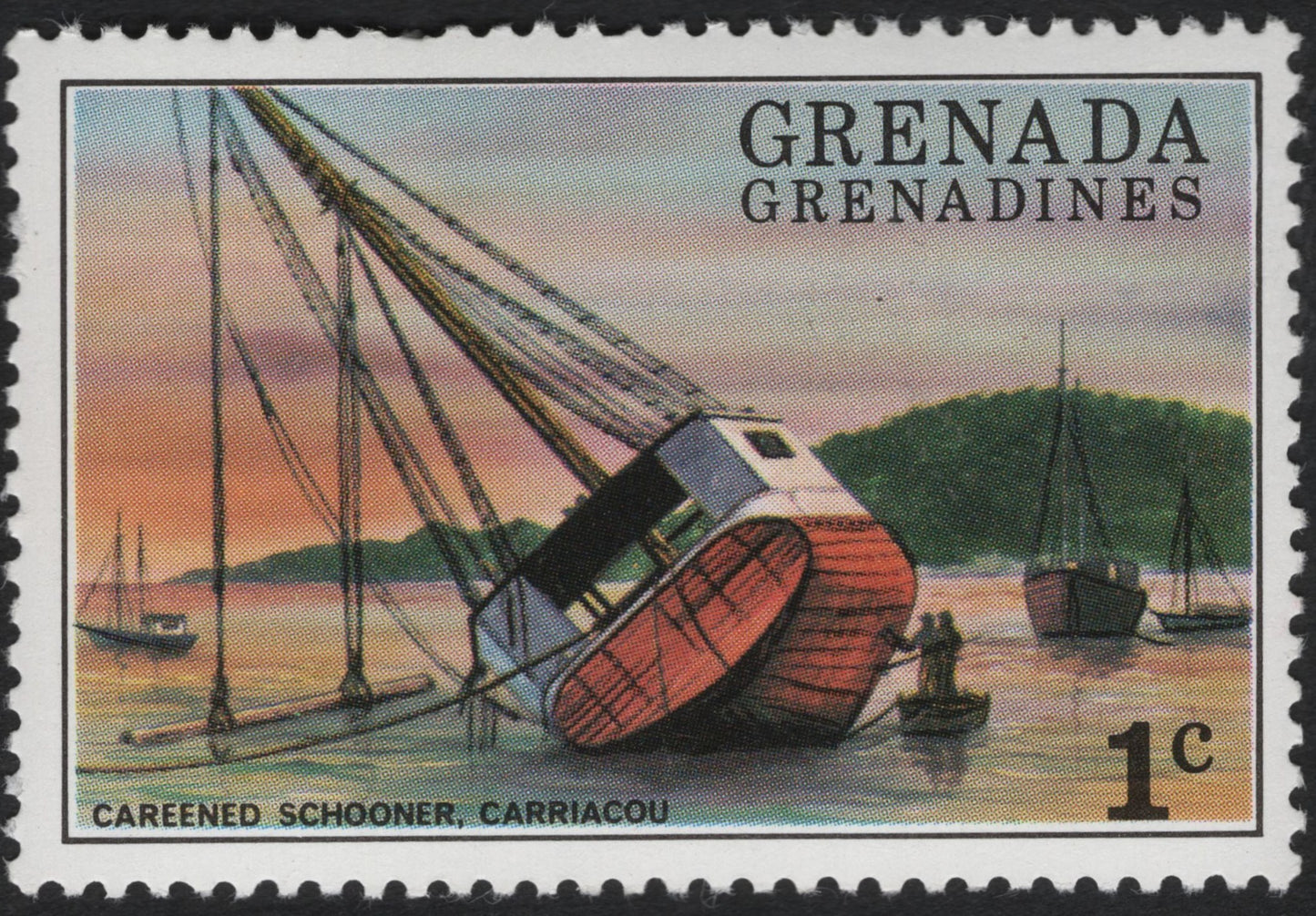 SCG10389 - 🇬🇩 Grenada Grenadines – “Careened Schooner, Carriacou” (1¢) – Ship Series