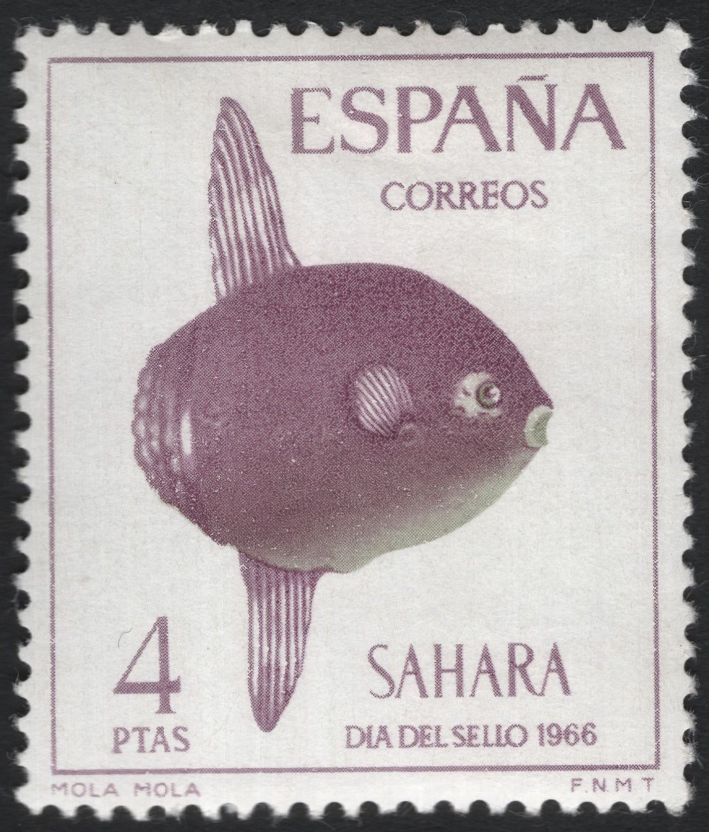 SCG10410 - 🇪🇸 Spain (Spanish Sahara) – 1966 “Día del Sello” – Ocean Sunfish (Mola mola) – 4 Ptas