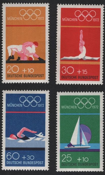 SCG10697 - Germany 1972 Munich Olympics Semi-Postal Set – Wrestling, Gymnastics, Swimming & Sailing