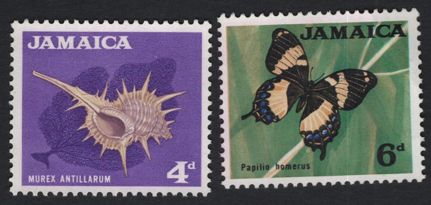 SCG10703 - Jamaica Pre-Decimal Wildlife Pair – Murex Shell (4d) & Papilio Homerus Butterfly (6d)