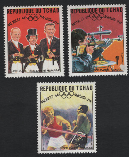 SCG10720 - Chad 1968 Mexico Olympics “Médaille d’Or” Commemorative Set – Dressage, Shooting & Boxing
