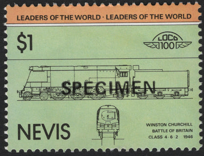 SCG10715 - Nevis 1985 “Leaders of the World – Locomotives” $1 Specimen Set (4 Stamps)