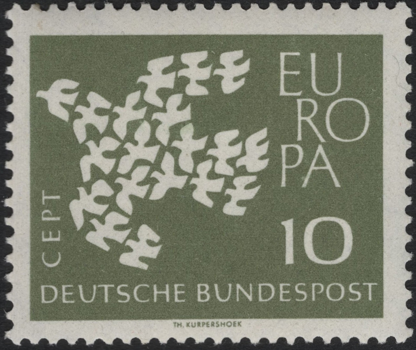SCG10441 - Germany 1963 Europa CEPT “Doves of Peace” – 10 Pf Olive-Green