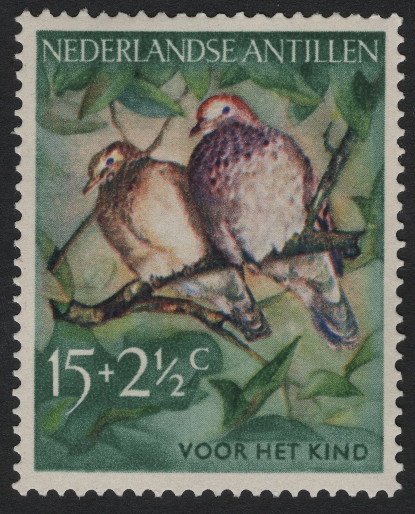 SCG10444 - Netherlands Antilles 1960s “Voor Het Kind” Semi-Postal – Pair of Doves (15c + 2½c)