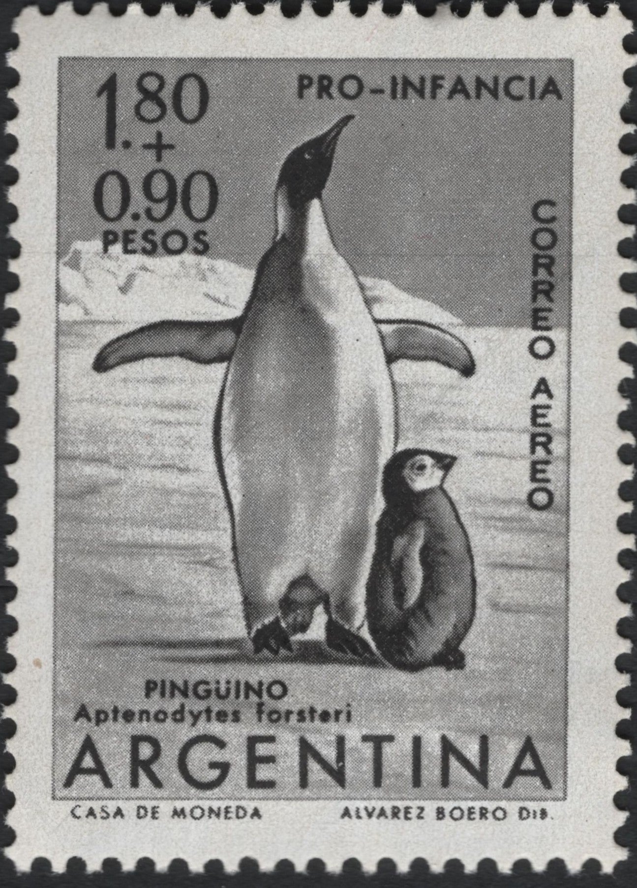 SCG10469 - 🇦🇷 Argentina – Pro-Infancia Airmail (Penguins) – 1.80 + 0.90 Pesos – Emperor Penguin & Chick