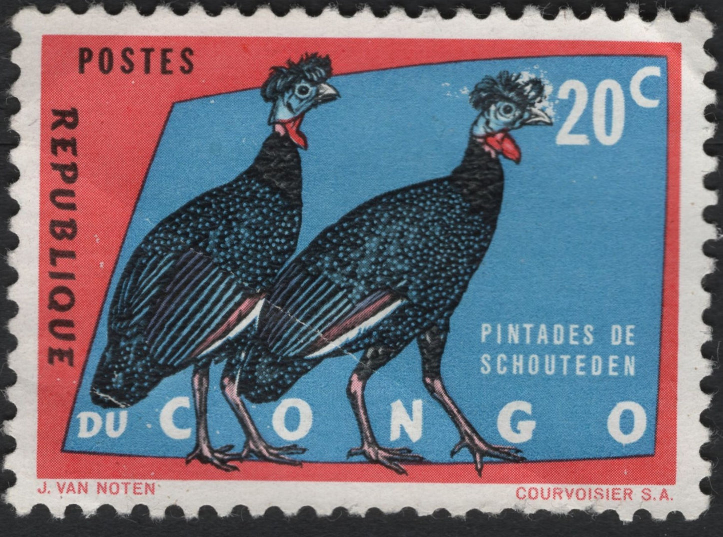 SCG10471 - Republic of Congo 20c – Schouteden’s Guinea Fowl (Pintades de Schouteden), Courvoisier Printed