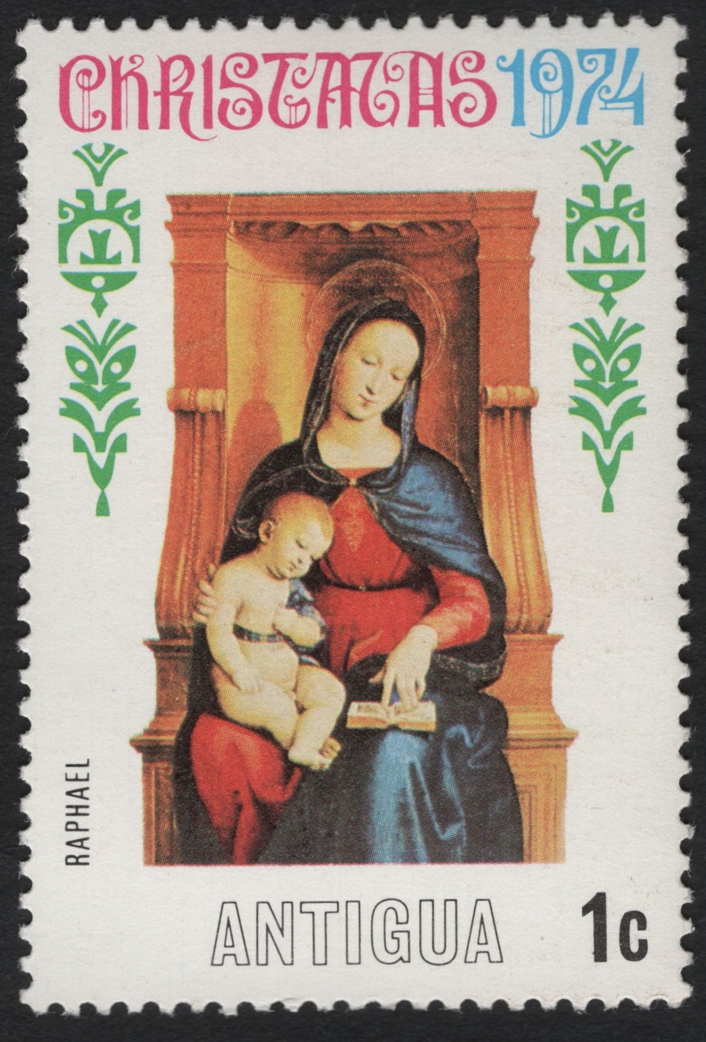 SCG10674 - Antigua 1974 Christmas – Madonna and Child by Raphael (1c)