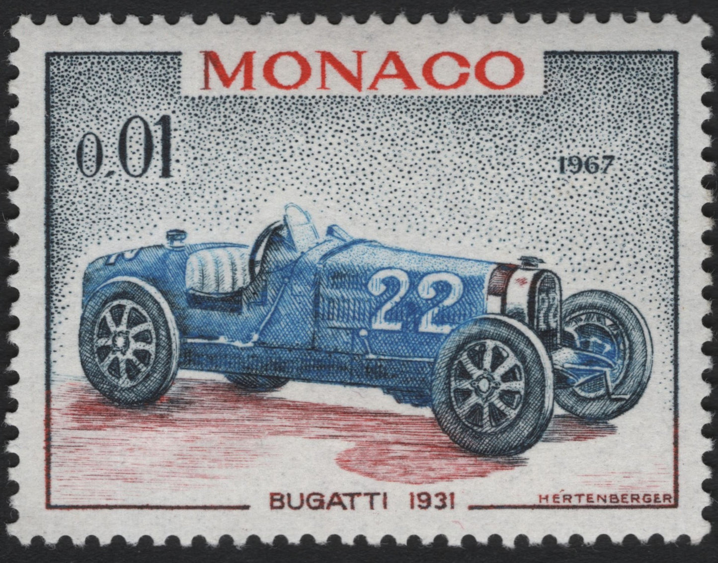 SCG10693 - Monaco 1967 Bugatti 1931 Vintage Racing Car – 0.01 Fr Stamp