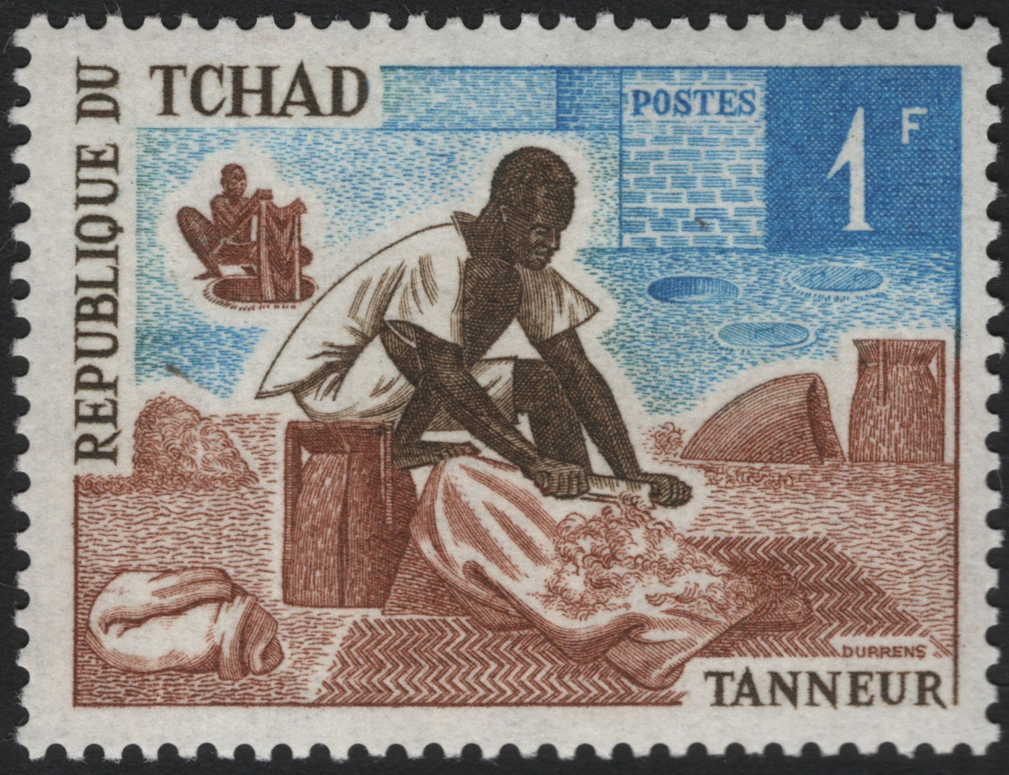 SCG10684 - Chad – Traditional Tanner at Work – 1F Definitive Stamp (c.1960s)