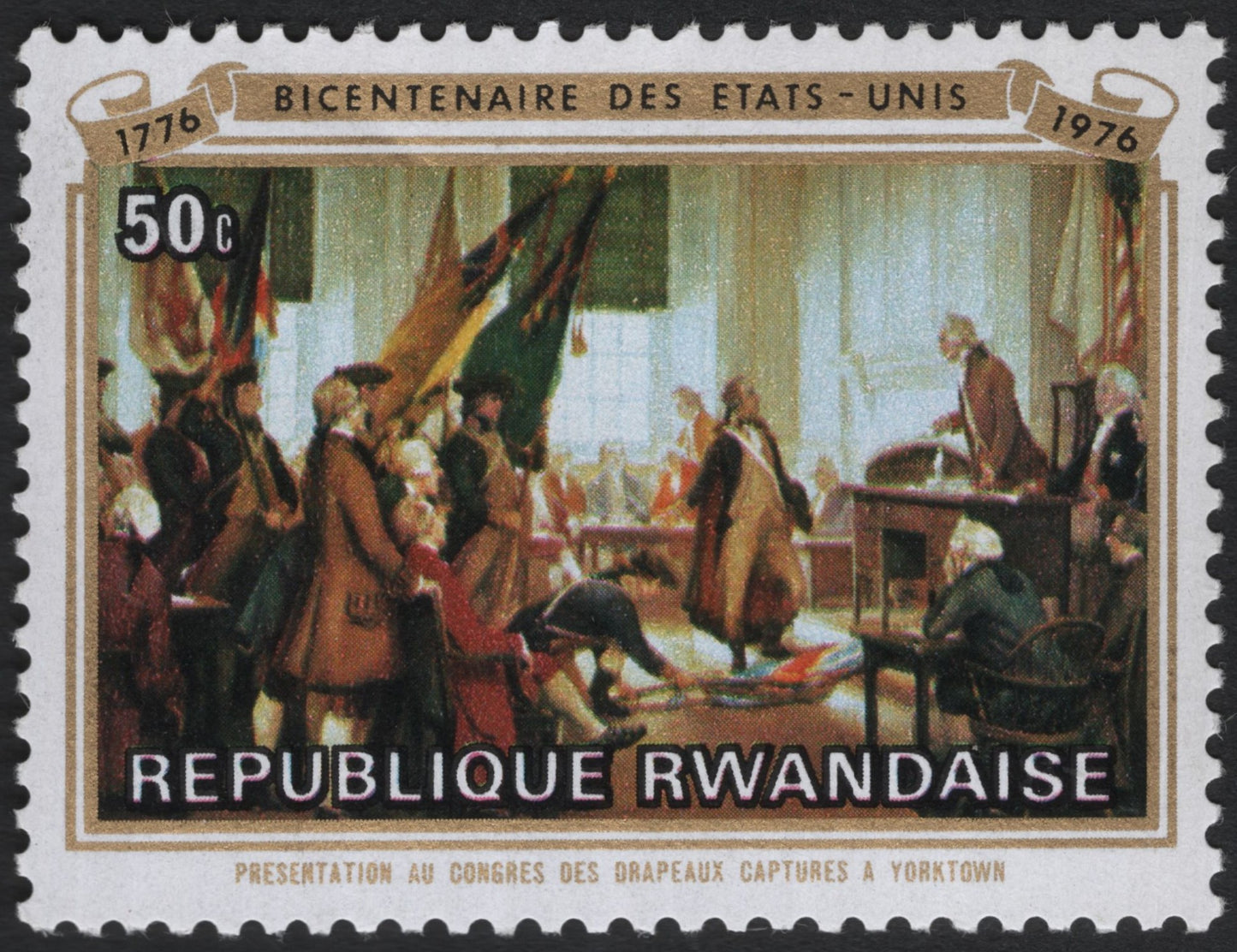 SCG10685 - : Rwanda 1976 – US Bicentennial: Presentation of Captured Flags at Yorktown (50c)