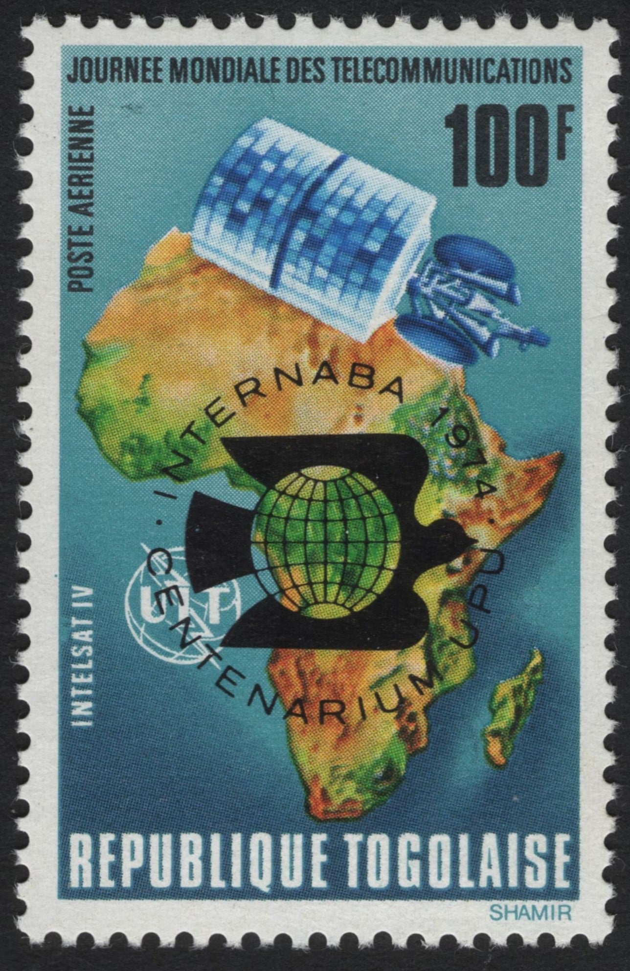 SCG10639 - Togo 1974 World Telecommunication Day Airmail – INTELSAT IV & Africa Map (100F)