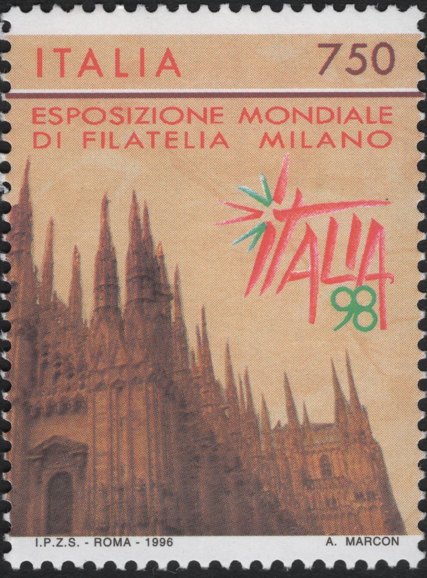 SCG10643 - Italy 1996 – Italia ’98 World Philatelic Exhibition, Milan (750 Lire)
