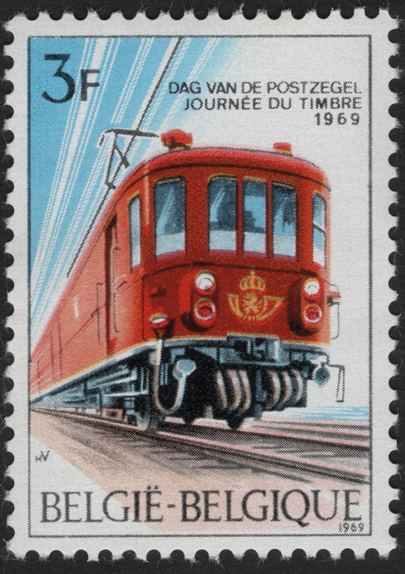 SCG10744 - Belgium 1969 “Stamp Day – Electric Postal Train” 3F