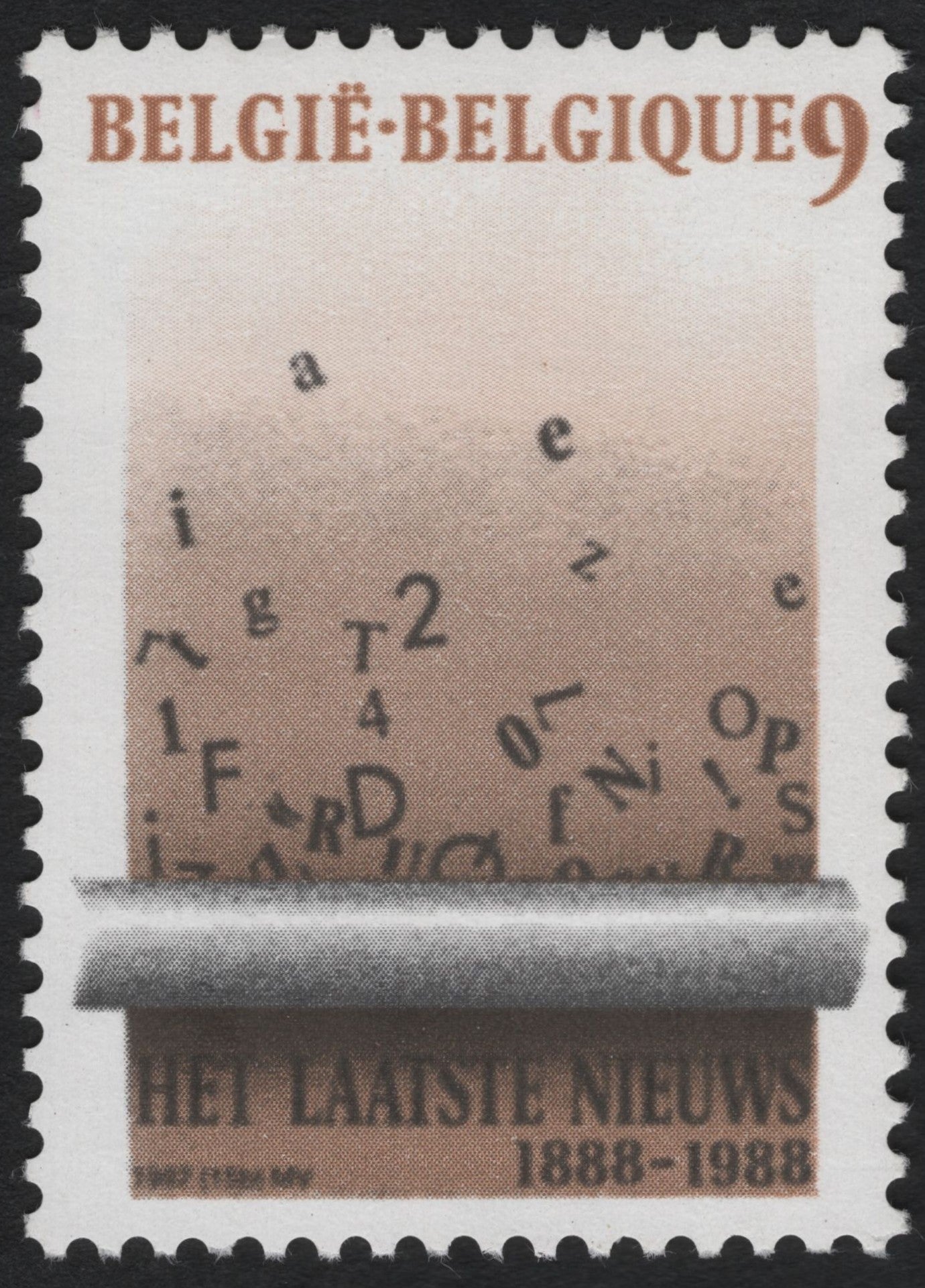 SCG10788 - Belgium 1988 Het Laatste Nieuws Centenary Stamp (9fr)