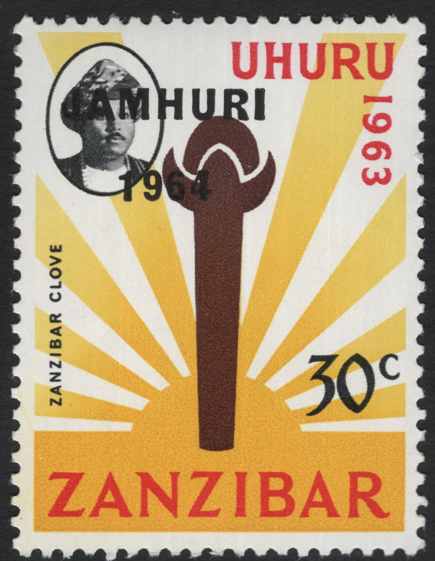 SCG10796 - 🇹🇿 Zanzibar 1963–1964 “Uhuru / Jamhuri” Overprinted Independence Stamp – 30c