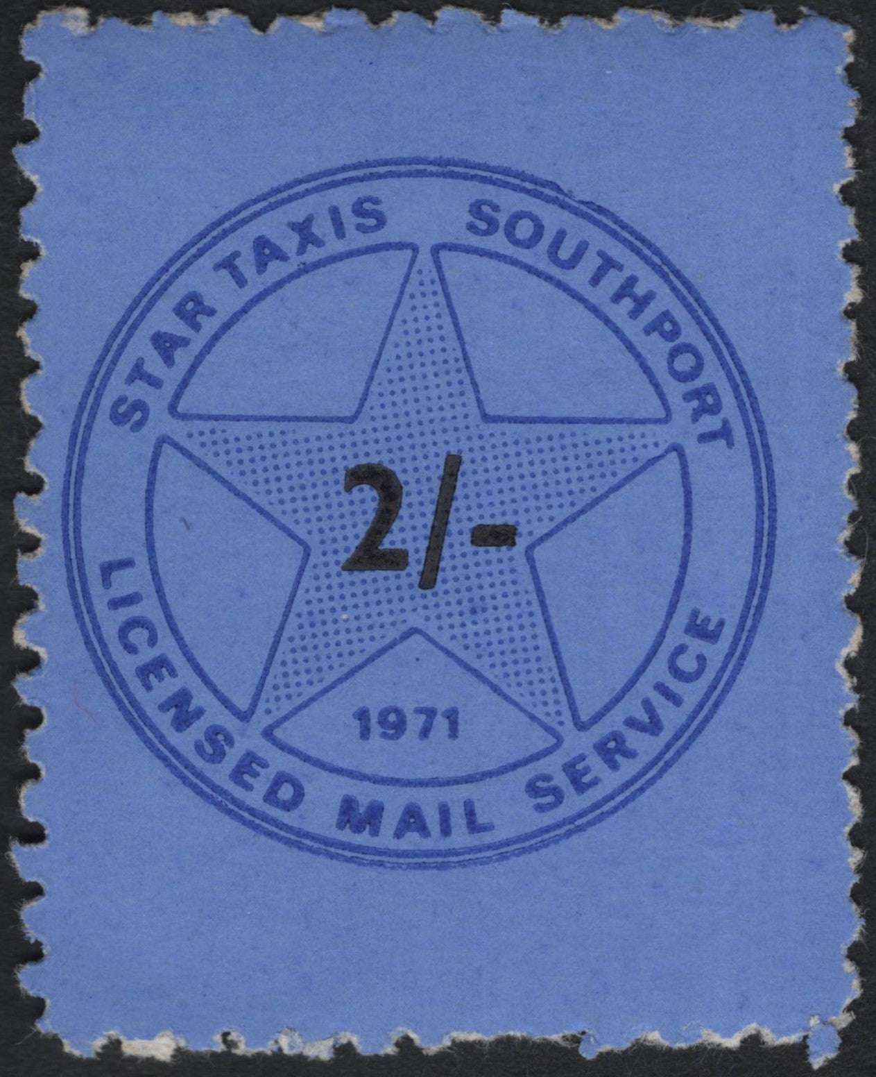 SCG10776 - 1971 Star Taxis Southport Licensed Mail Service – 2/- Local Post Stamp (UK)