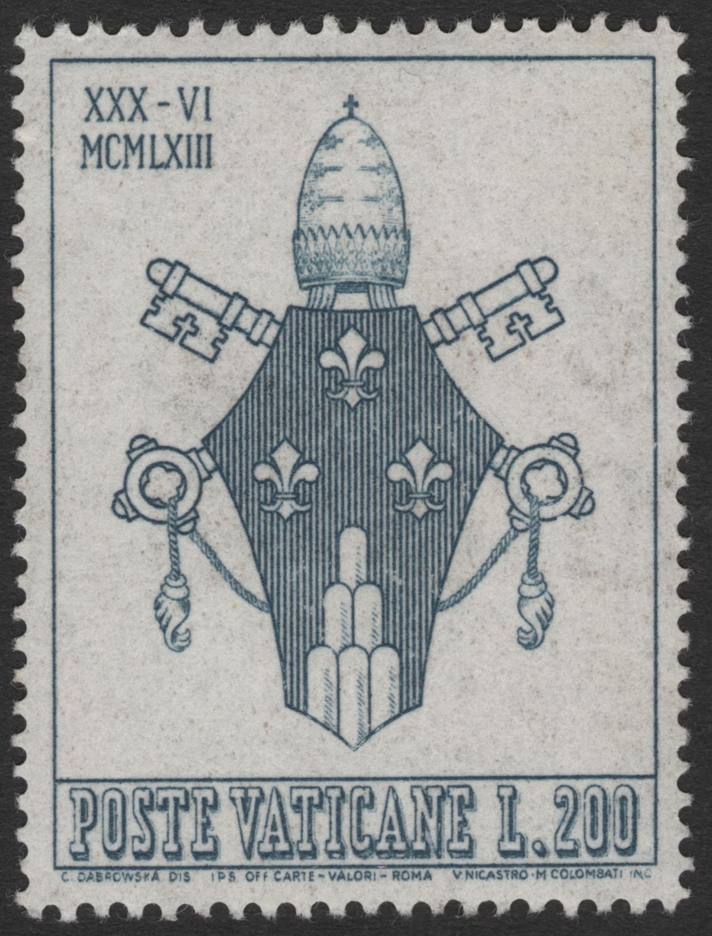 SCG11231 - Vatican City – 200 Lire Papal Arms (1963 Definitive Issue)