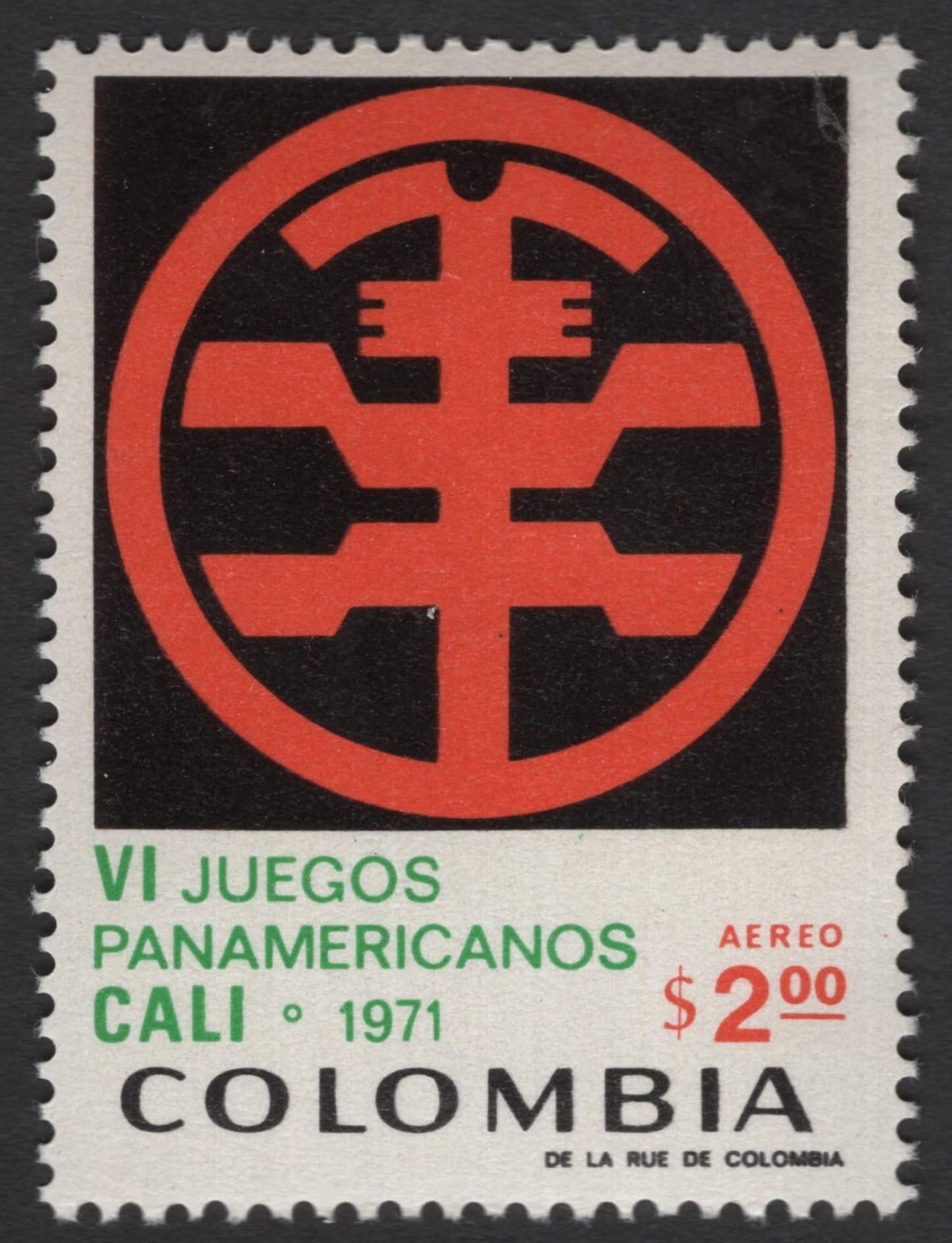 SCG11282 - Colombia – 1971 VI Juegos Panamericanos Cali Airmail $2.00 Sports Emblem Stamp