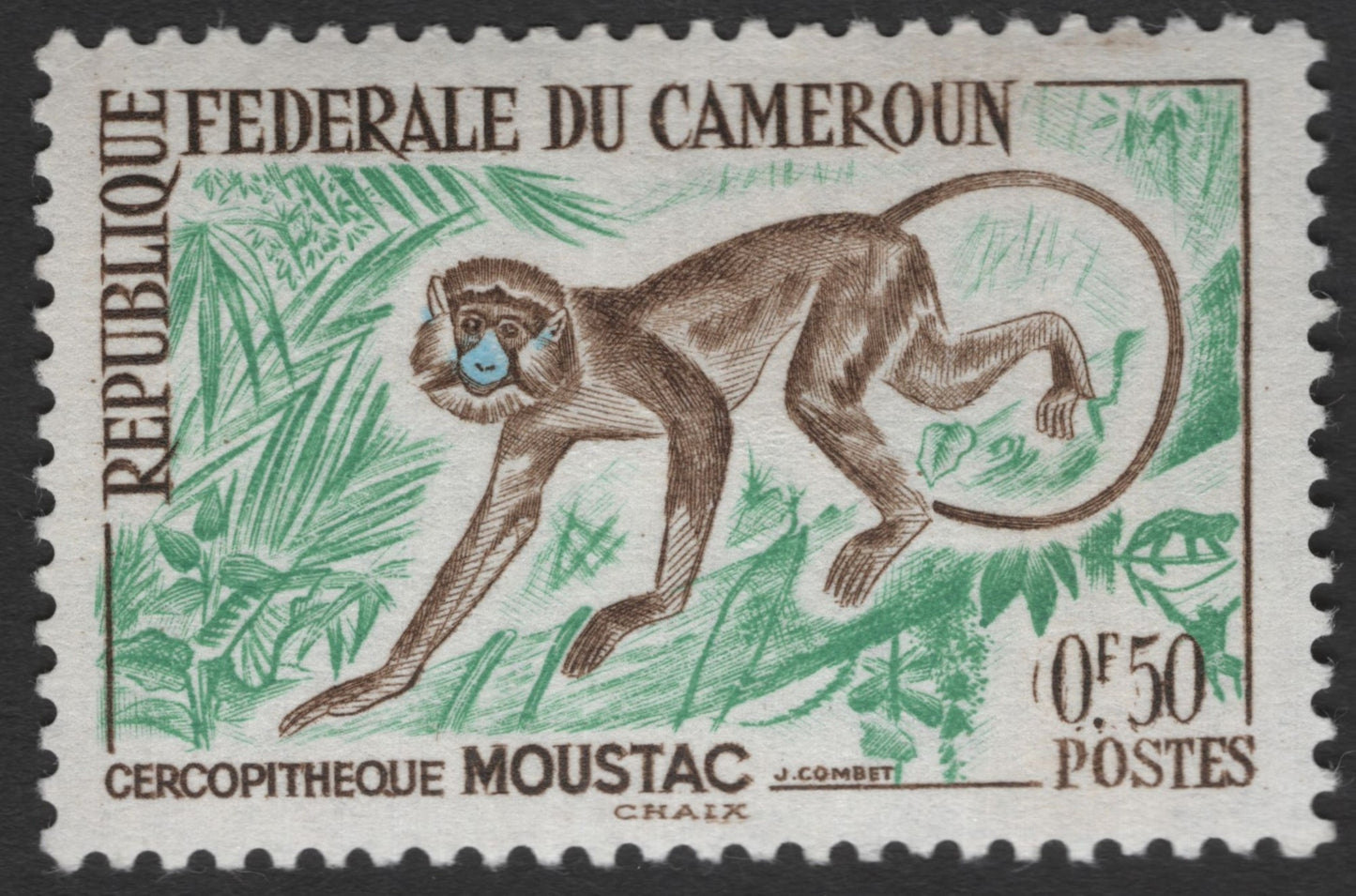SCG11305 - Cameroon – Cercopitheque Moustac (Moustached Monkey) 0.50F Wildlife Stamp