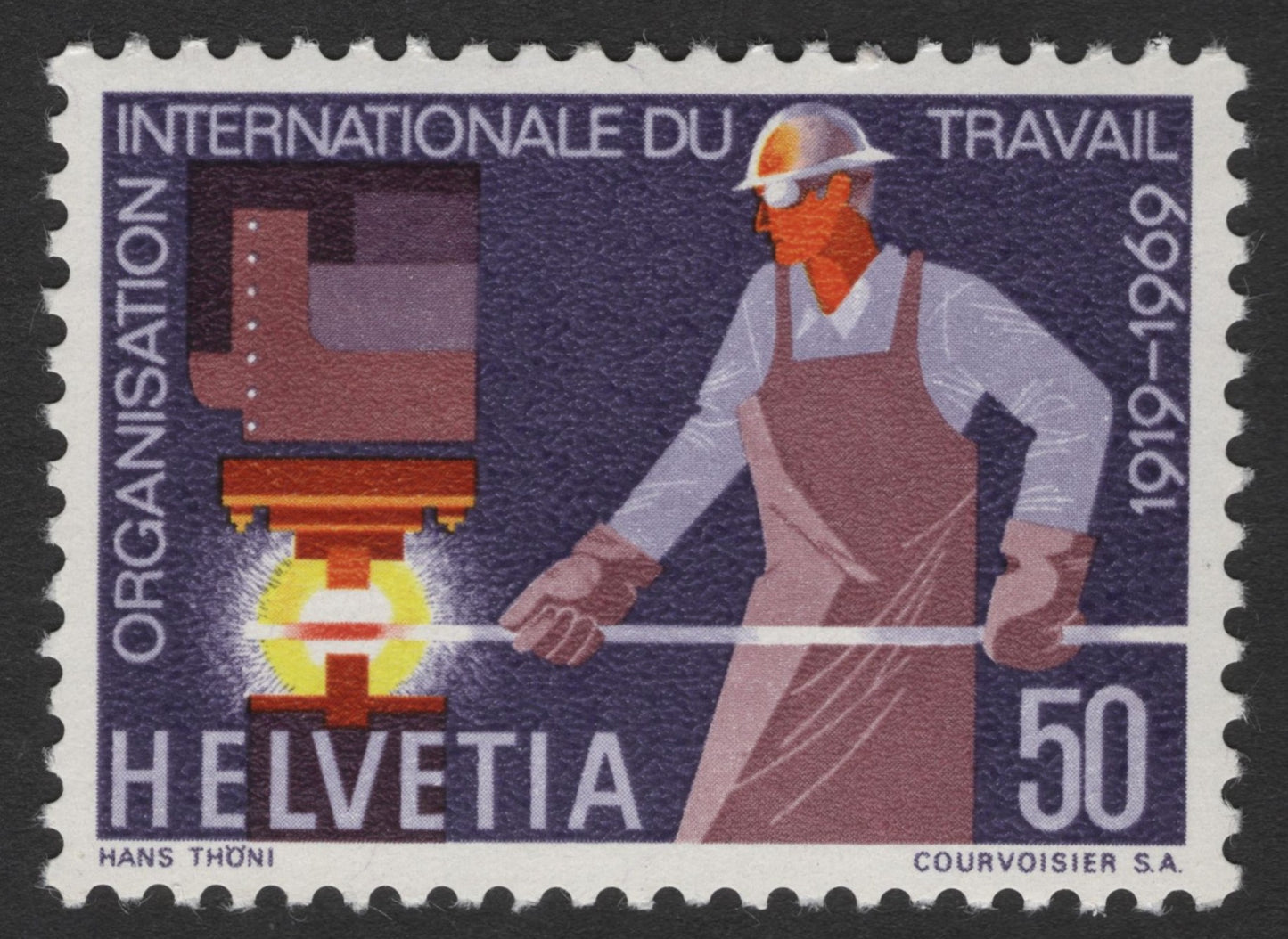 SCG11308 - Switzerland – 1960 “Internationale du Travail” Industrial Worker – 50 Rappen (Helvetia)