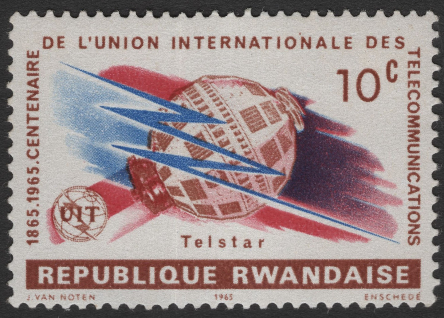 SCG11338 - Rwanda – Telstar Communications Satellite 10c (1965) – International Telecommunications Centenary