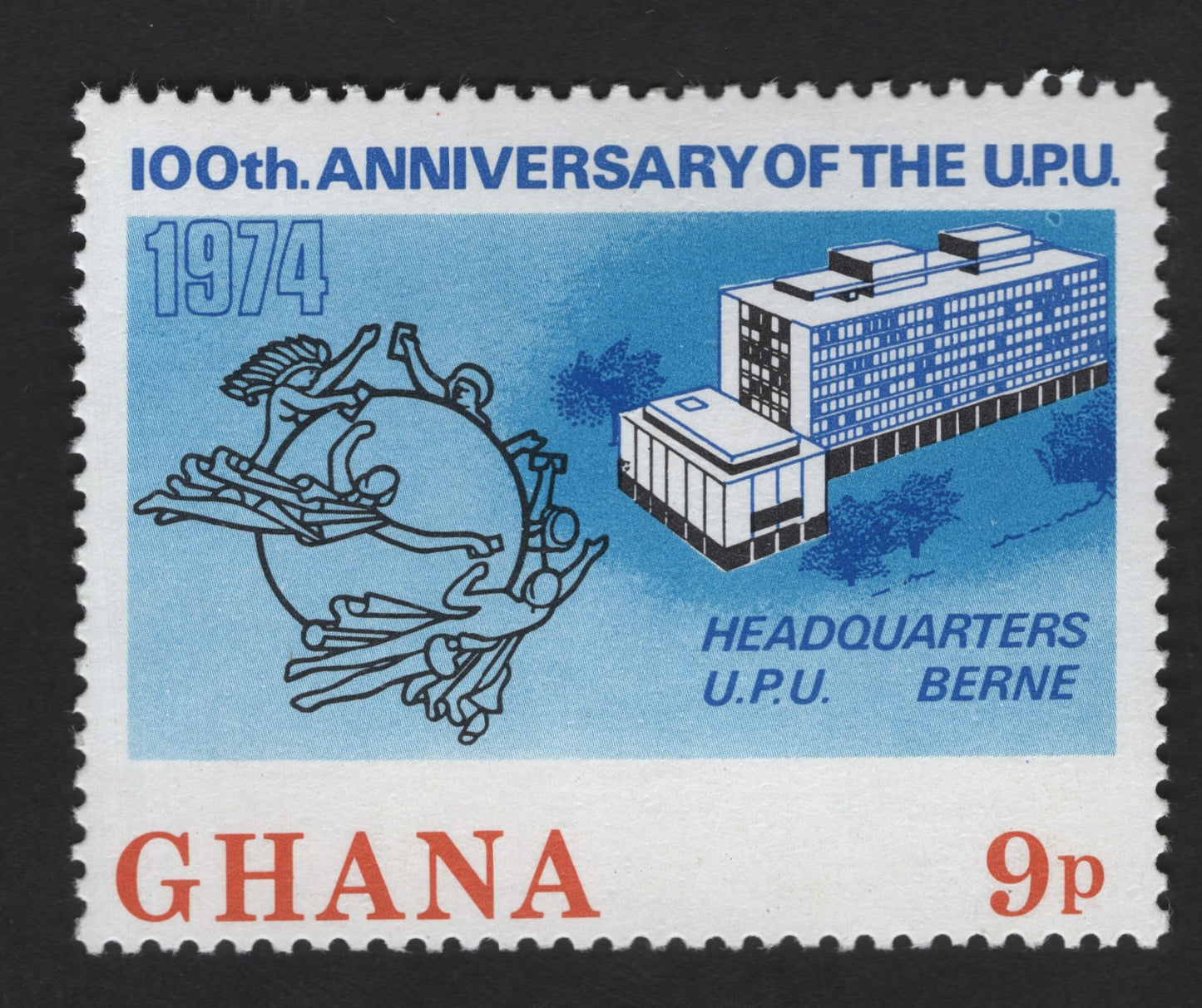 SCG13811 - Ghana 1974 – 100th Anniversary of the Universal Postal Union (UPU), 9p