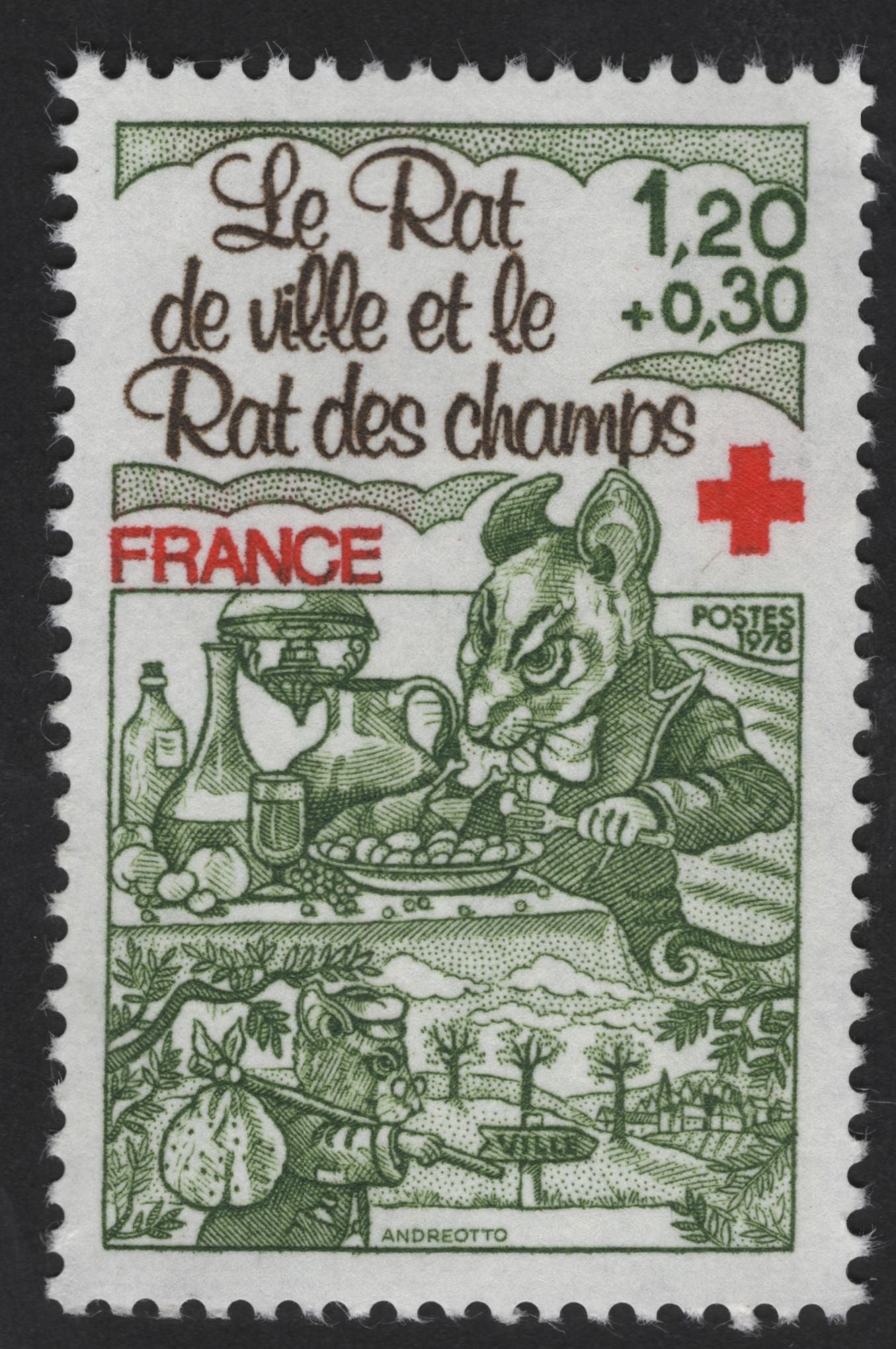 SCG13808 - France 1978 Red Cross – “The Town Mouse and the Country Mouse” Semi-Postal Stamp