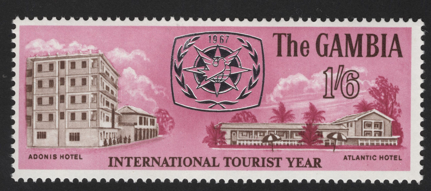 SCG13869 - The Gambia 1967 – International Tourist Year (Adonis & Atlantic Hotels) 1/6 Stamp