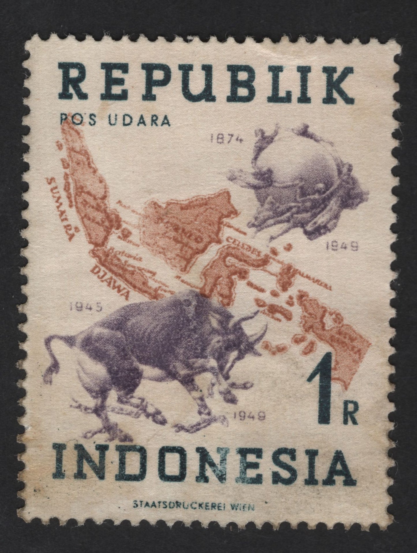 SCG13889 - Indonesia 1949 “Republic & Air Post Map” 1R Stamp